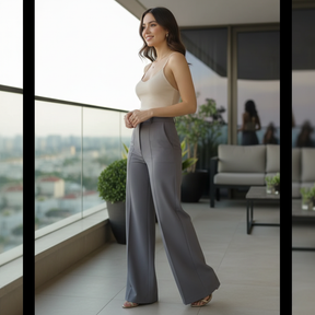 Calça Pantalona Feminina Duna com Forro e Botão
