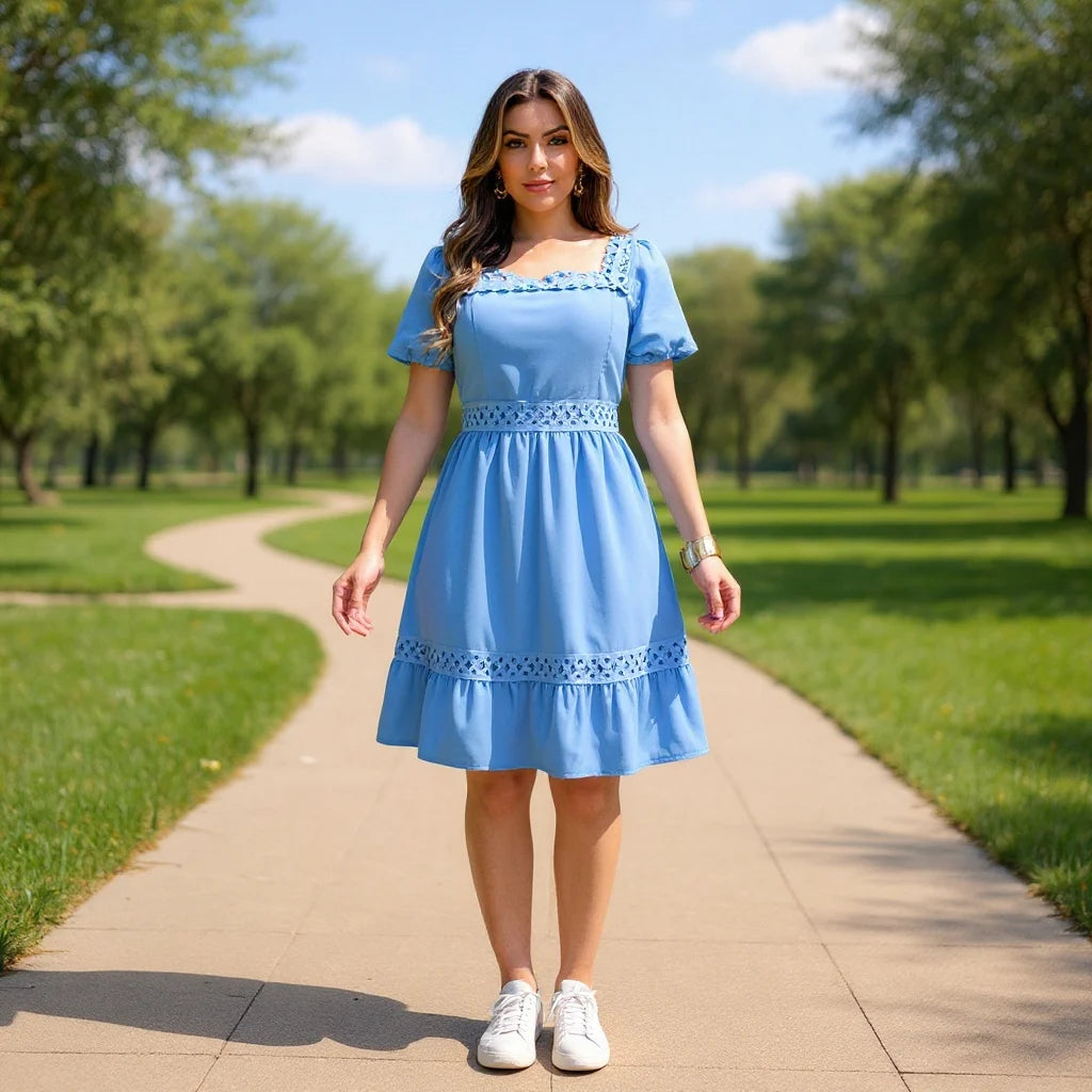 Vestido Feminino Curto Manga Bufante com Bojo