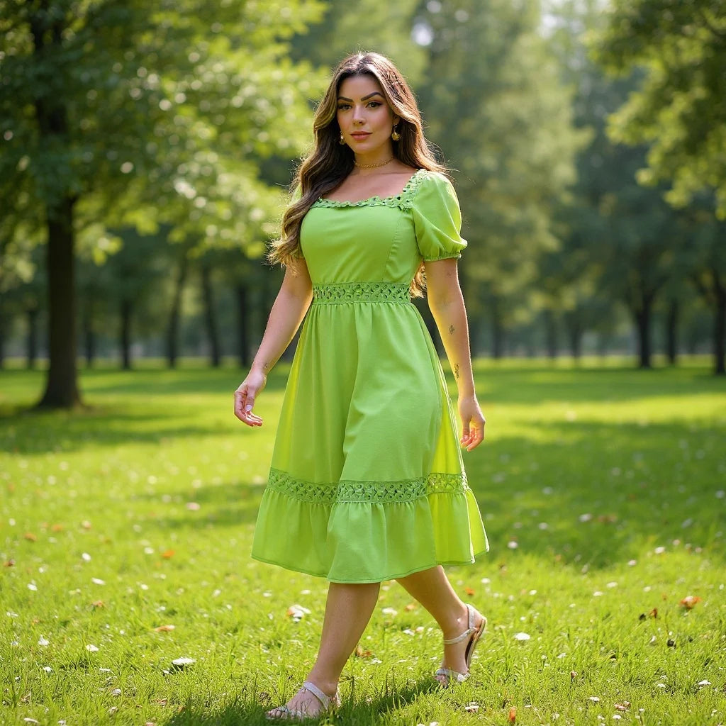 Vestido Feminino Curto Manga Bufante com Bojo