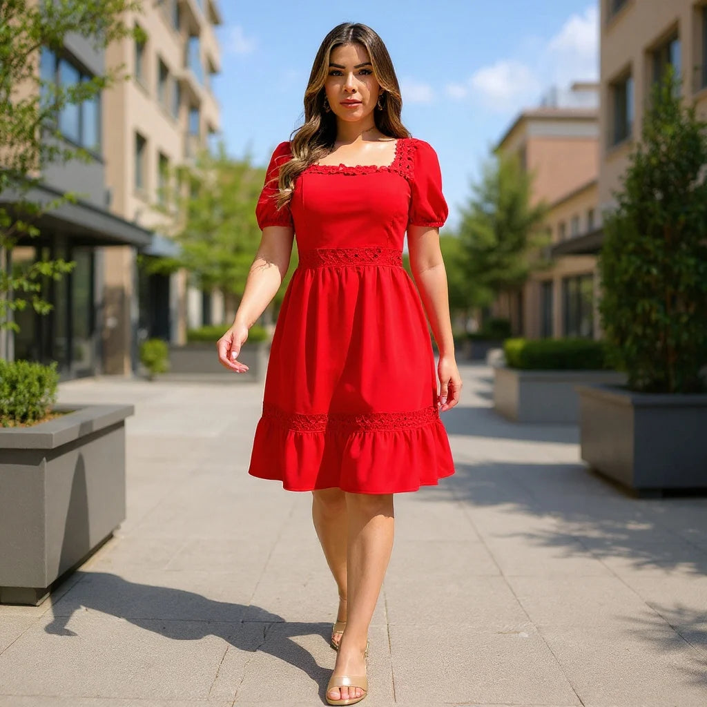 Vestido Feminino Curto Manga Bufante com Bojo