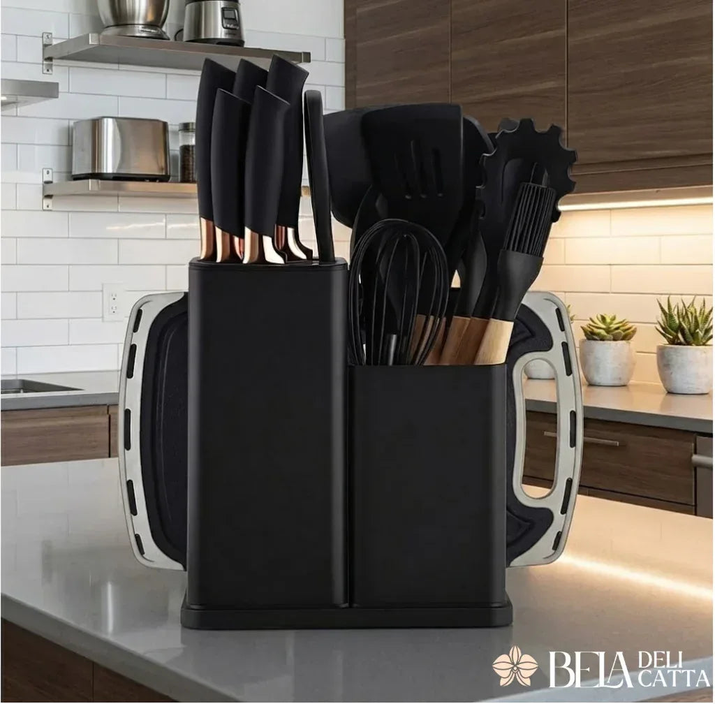 Kit Utensílios de Cozinha 19 Peças em Silicone com Facas - Preço Promocional!!!! - Bela Delicatta