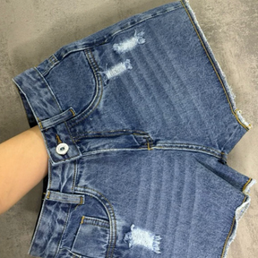 Short Jeans Feminino Cintura Alta Marmorizado 100% Algodão
