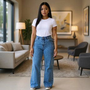 Calça Jeans Premium Feminina Wide Leg Marmorizada