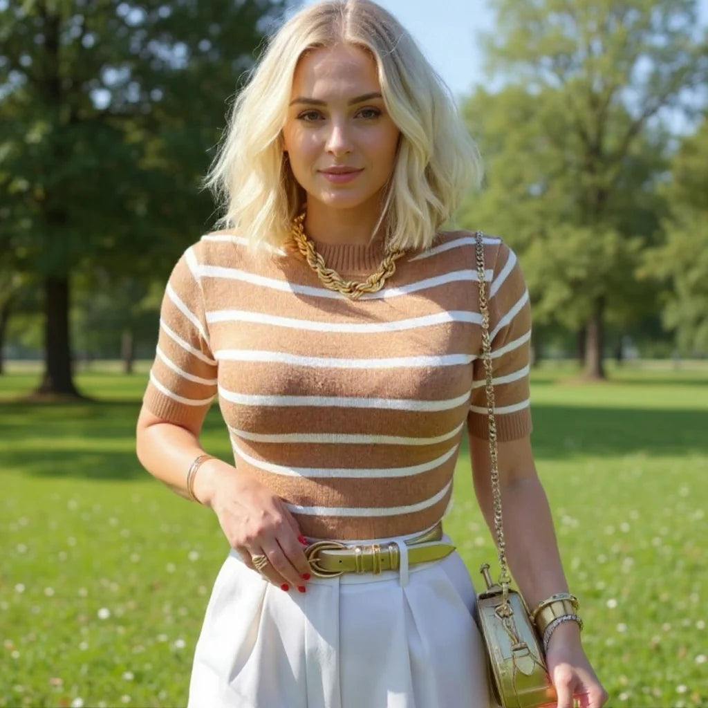 Blusa Feminina Modal Listrada Manga Curta Verão