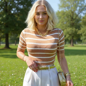 Blusa Feminina Modal Listrada Manga Curta Verão