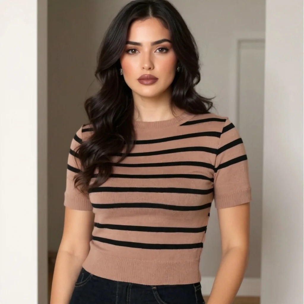 Blusa Feminina Modal Listrada Manga Curta Verão