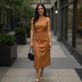 Vestido Midi Alfaiataria com Amarração Lateral