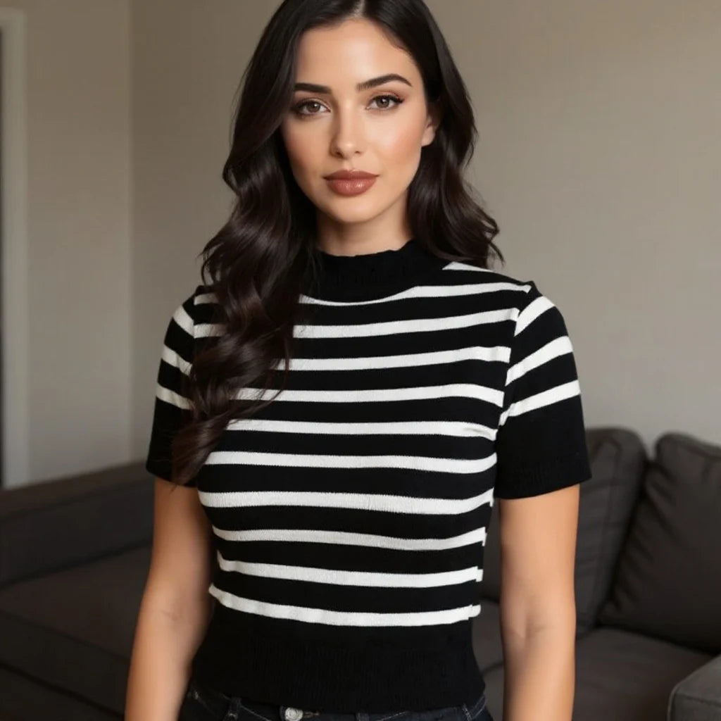 Blusa Feminina Modal Listrada Manga Curta Verão
