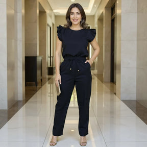 Conjunto Feminino Elegante em Linho com Babado