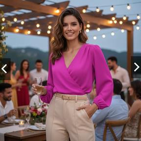 Blusa Transpassada Feminina Manga Longa com Corte V Elegante