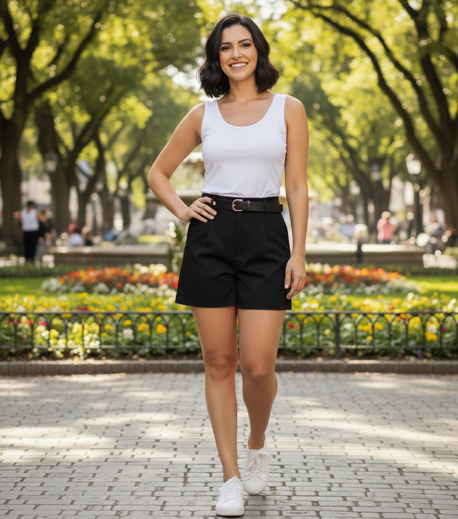 Short Feminino de Linho com Cinto e Bolso