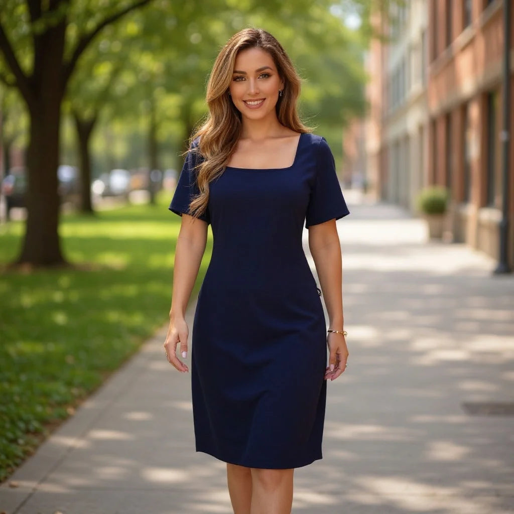 Vestido Fresco com Manga Feminino Elegante