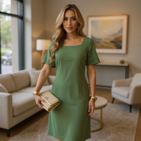 Vestido Fresco com Manga Feminino Elegante