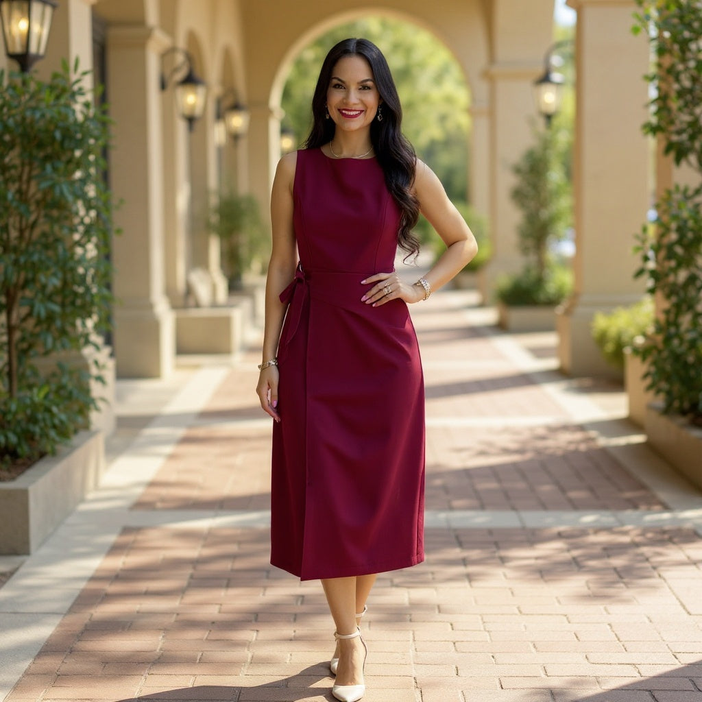 Vestido Midi Alfaiataria com Amarração Lateral