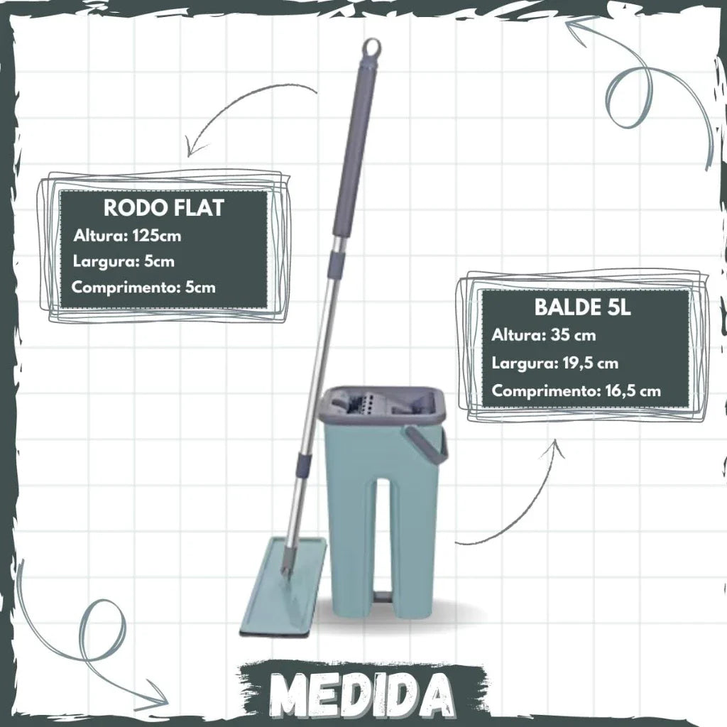 Mop Flat com Balde 6L | 2 Refis e Cabo Extensível Inox