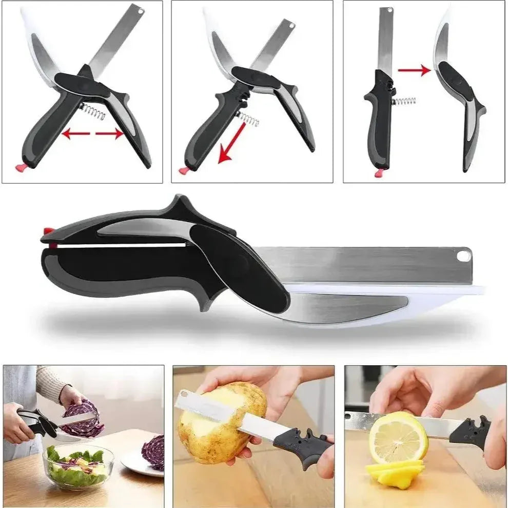 Tesoura CleverCutter Inox 2 em 1 – Fatiadora de Legumes e Verduras Multiuso - Bela Delicatta