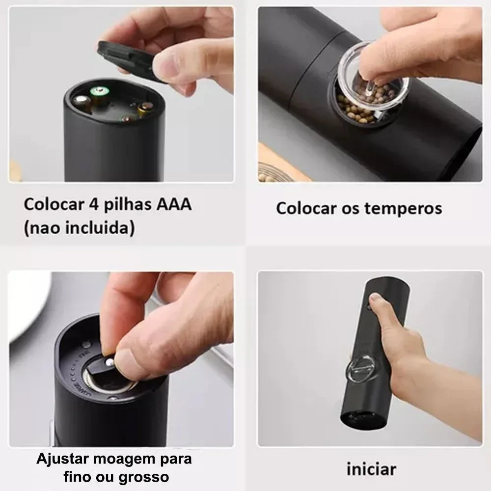 Moedor Elétrico de Sal e Pimenta | Ajuste de Moagem Automático - Bela Delicatta