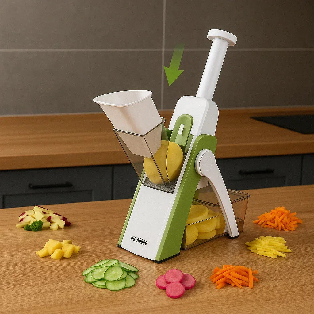 SafeSlice Mandoline 5 em 1 – Fatiador Profissional com 30 Tipos de Corte - Bela Delicatta