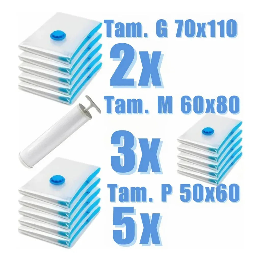 Kit com 10 Sacos a Vácuo para Viagem e Organização - Preço Promocional! - Bela Delicatta