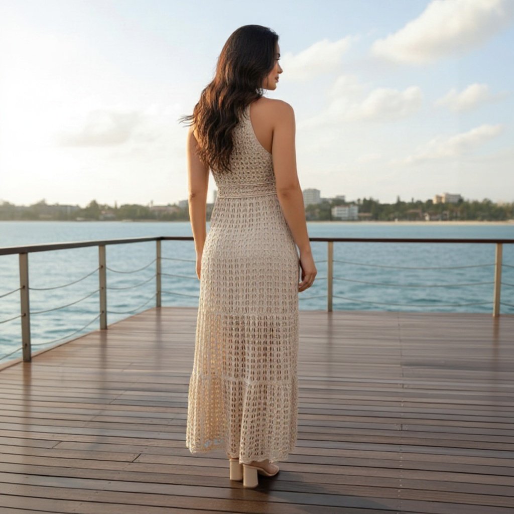 Vestido Midi Tricô Renda com Forro – Elegante e Versátil